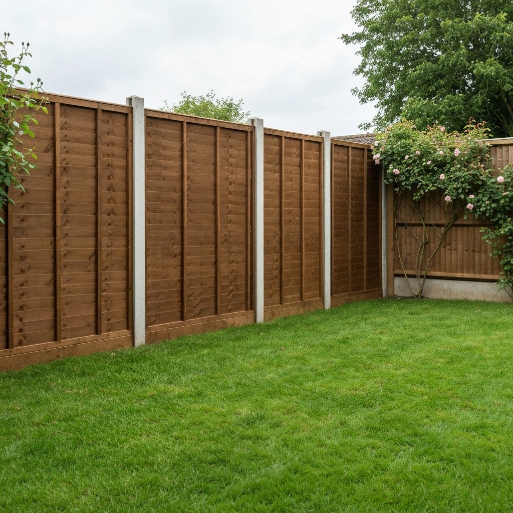 New wooden garden fence panels in residential garden