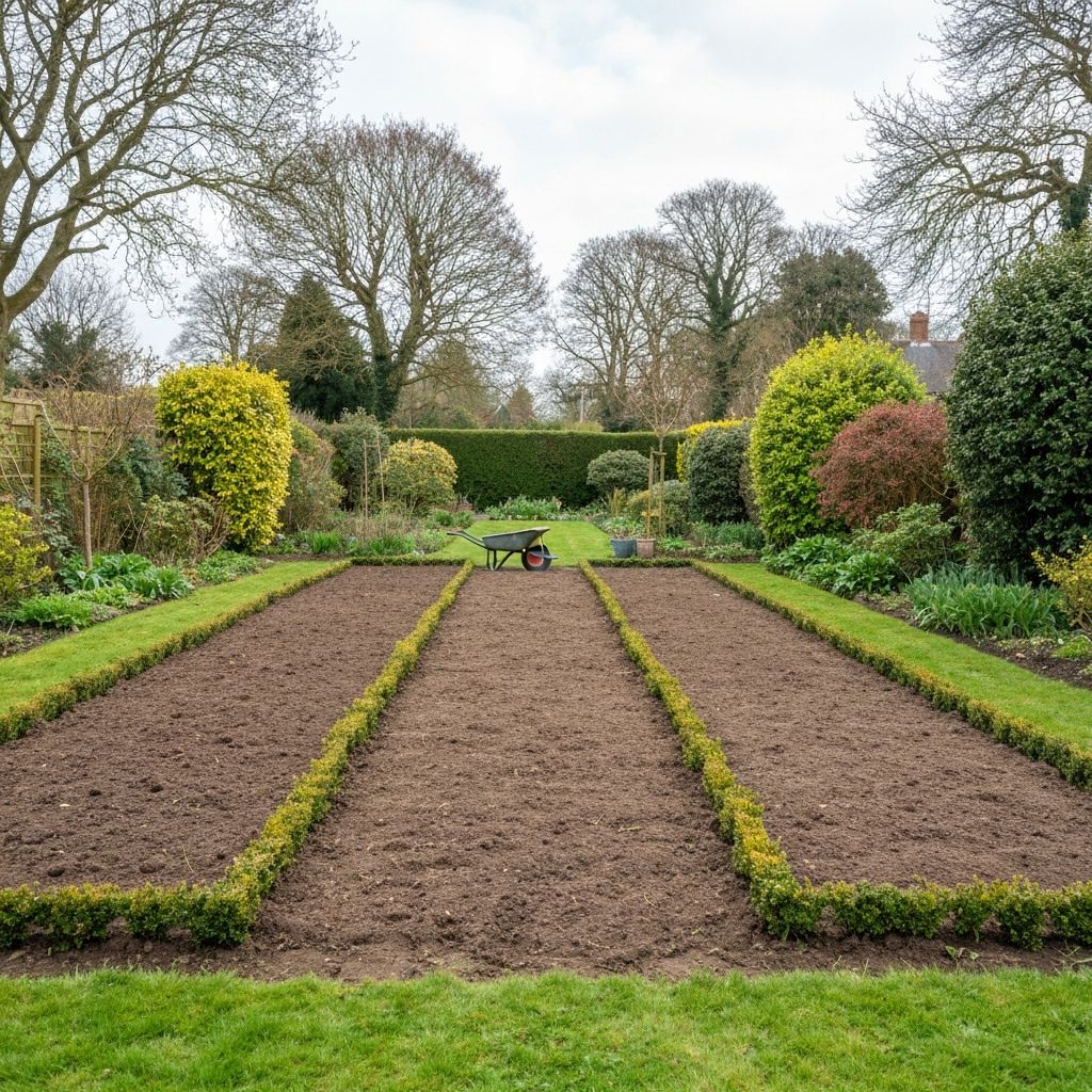 Freshly cleared garden space ready for new planting