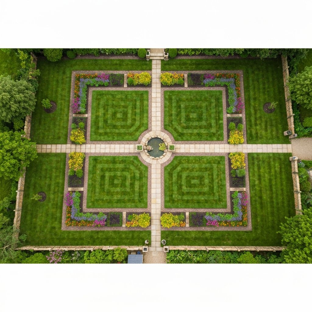 Aerial view of landscaped residential garden