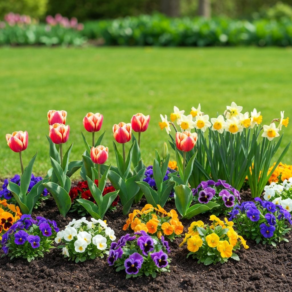 Colourful flower bed with seasonal plants